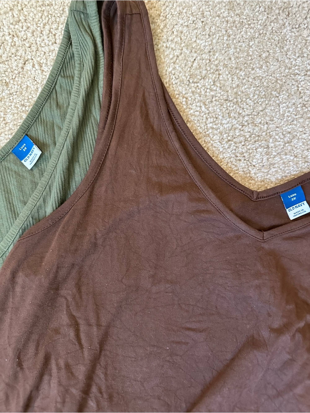 Old Navy Luxe Swing Tank Tops in Brown and Olive Green, both 2x